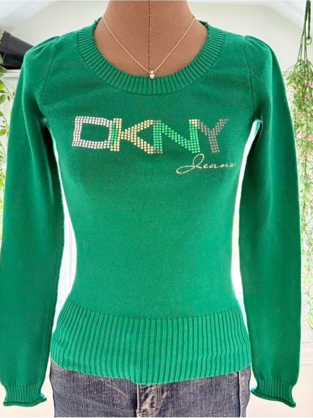 DKNY Emerald Green Logo Crewneck Sweater